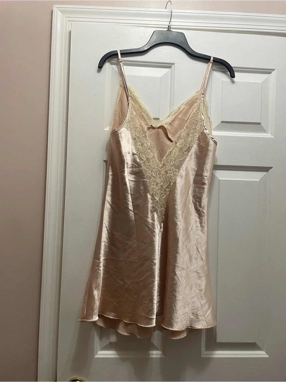 Silk-Feel Lace Trim Chemise Slip - Cream Blush - Picture 2 of 2